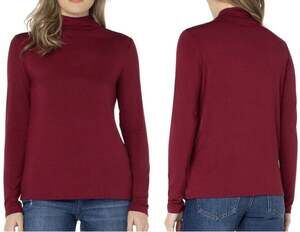 Liverpool Los Angeles Red Velvet Mock Neck Long Sleeve Knit Top, Sz M